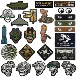 Funny PVC Duck Dragonfly Cat Eye Patch Dead Skull Sniper Odin Viking Tank Patches Warning Fine Peace Personality Creative Badges