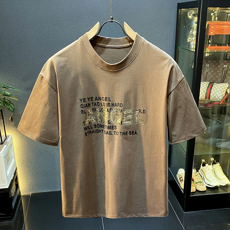 Fashionable retro letter printed short sleeved T-shirt for men in summer, loose and cool