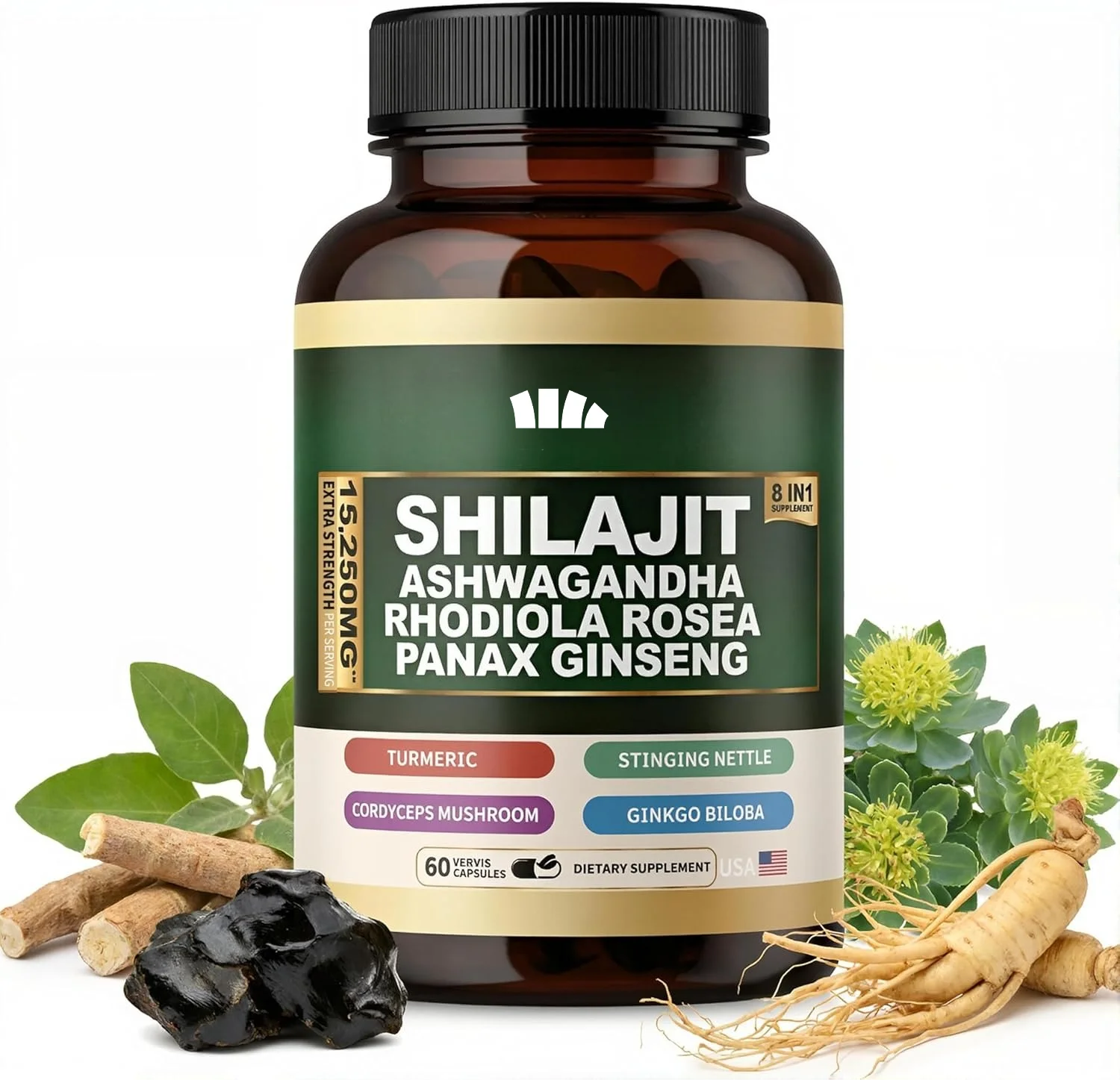 

Natural Shilajit Supplement 60 Pills (500mg Each) Containing Over 85 Minerals and Humic Acid - Healthy for Daily Life