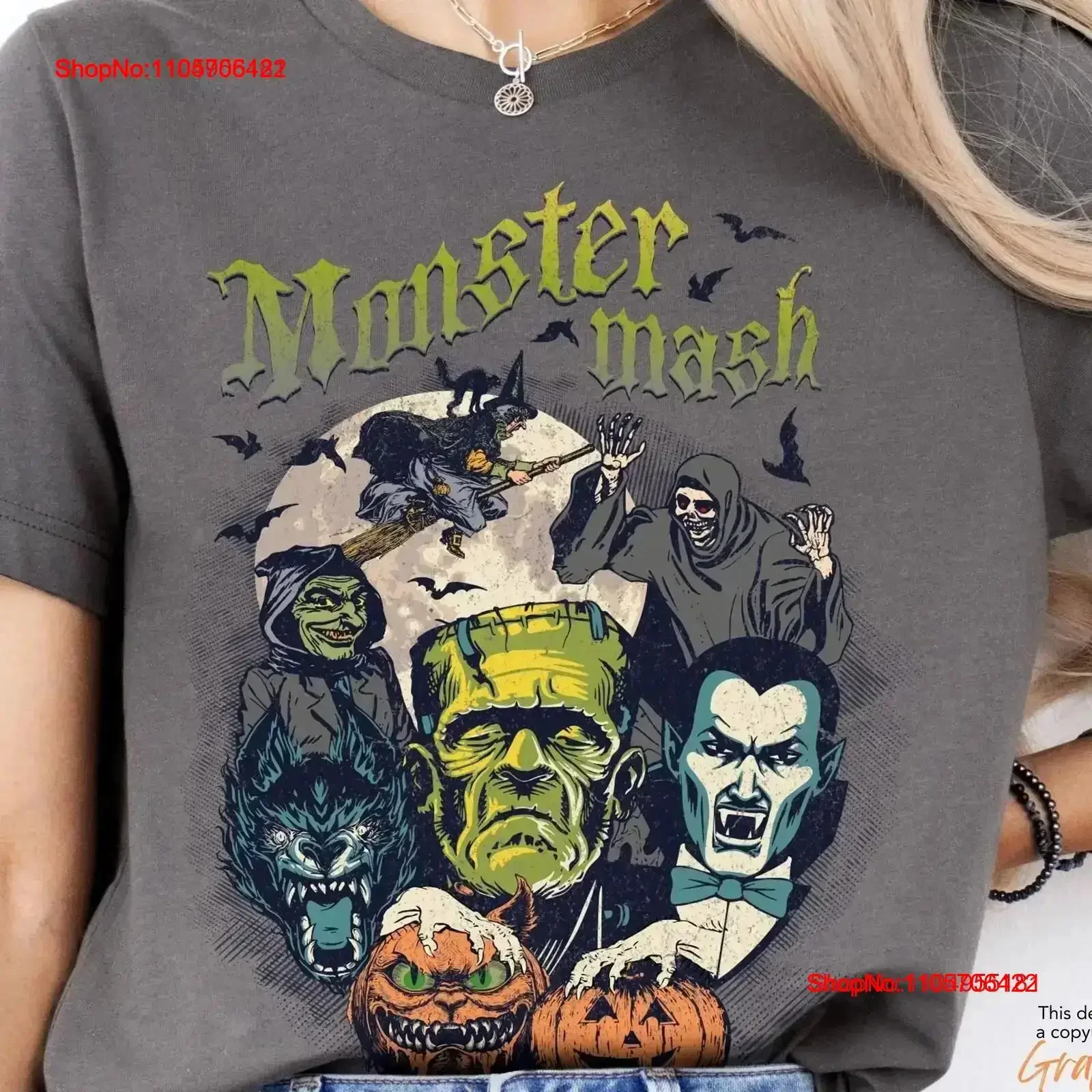 Monster Mash T Shirt Halloween Retro Frankenstein tee Dracula Witch vintage Washed Slightly streetwear Comfortable graphic Soft