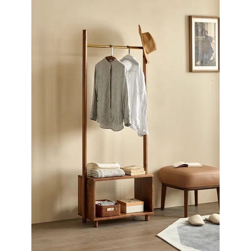 

North American black walnut coat rack, Nordic simple all-solid wood storage floor hanger