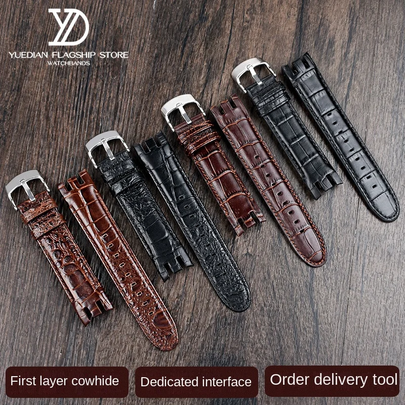 21mm Curved Cowhide Watchband For Swatch Band male YRS403 406 403 402G 412 413 418 Folding Clasp Strap Genuine Leather bracelet