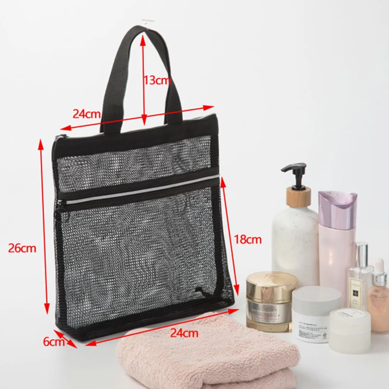 Double Zip Mesh Cosmetic Bag Portable Toiletry Beauty Storage Case Large Capacity Bath Wash Bag Double Zippe Beach Bag