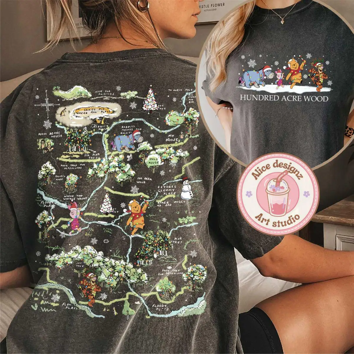 قمصان عيد الميلاد الرجعية، قمصان عطلة عيد الميلاد من الخنزير الصغير، يي إير وتيجر في غابة ديزني لاند المائة