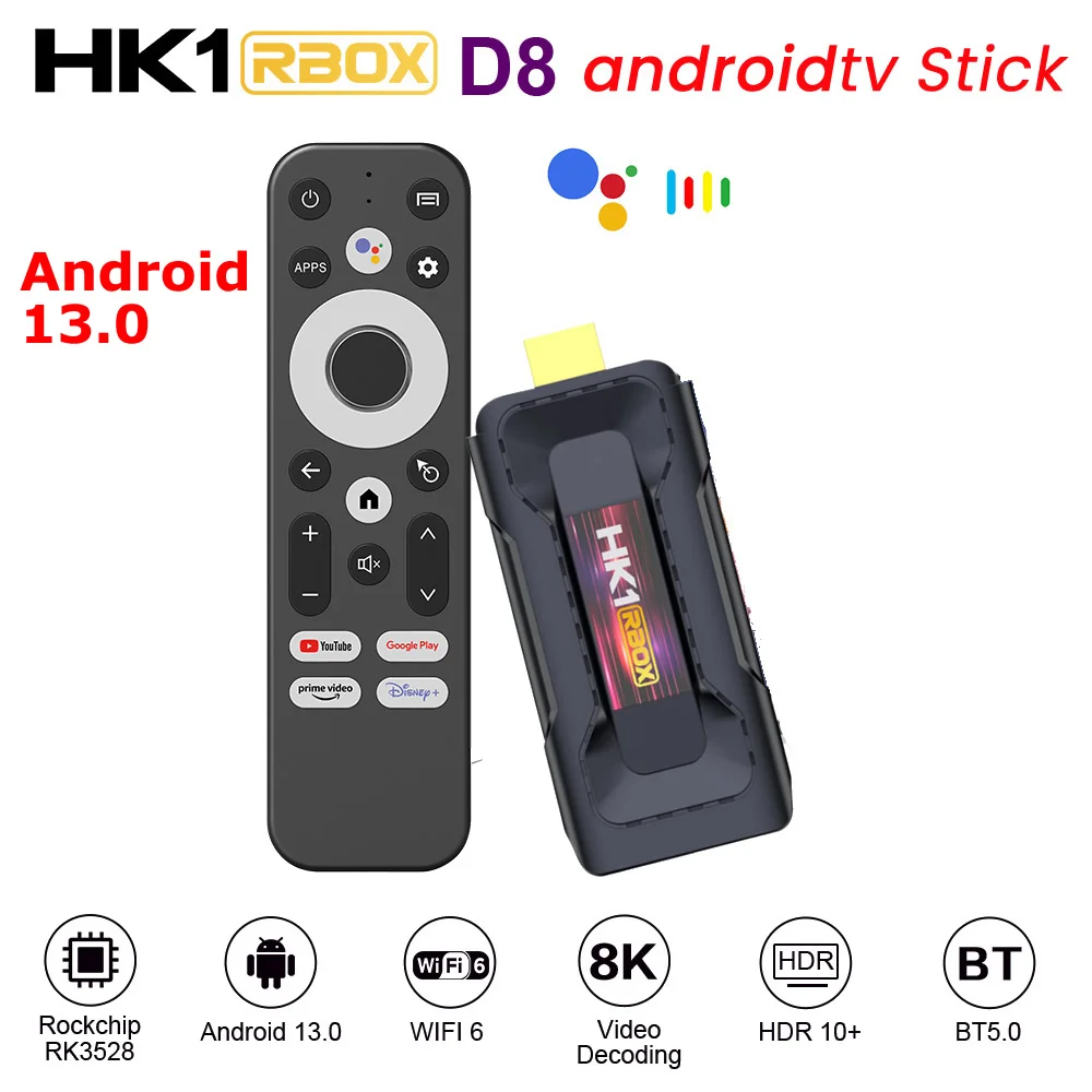 

Android 13 TV Stick HK1 RBOX D8 8K Video Decocding RK3528 4GB 32GB AndoirdTV OS WIFI6 BT5.0 With BT Voice Control TV Dongle