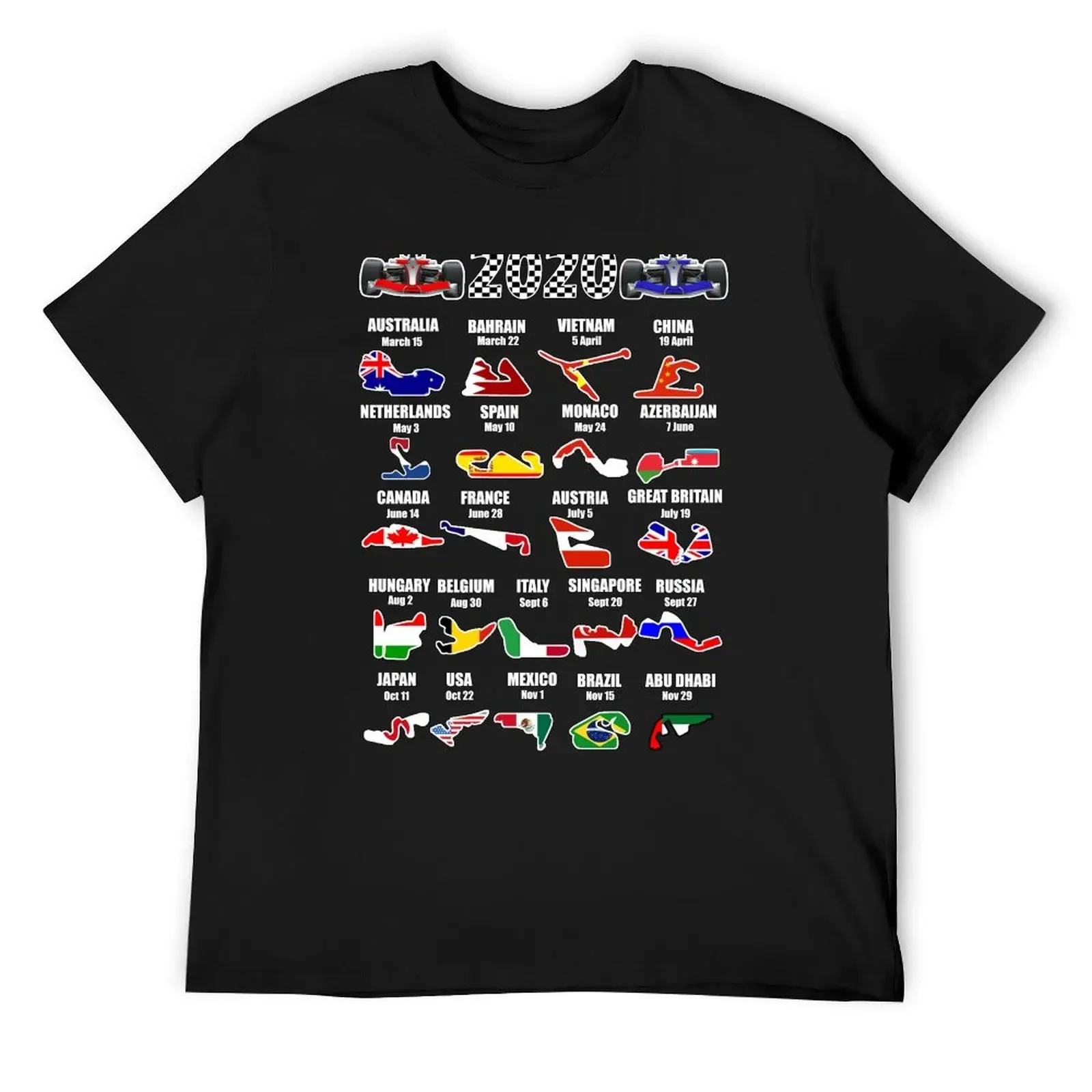 2020 F1 Motor Racing Calendar T-Shirt Clothing plain cotton man t-shirts mens t shirts