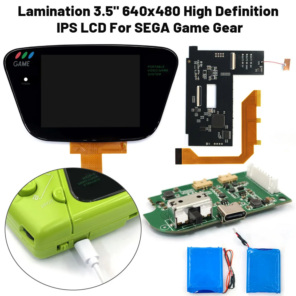 Ekran LCD IPS z podświetleniem, laminowany, do konsoli Sega GG, z możliwością ładowania przez USB-C, wraz z obudową. — zdjęcie produktu 3