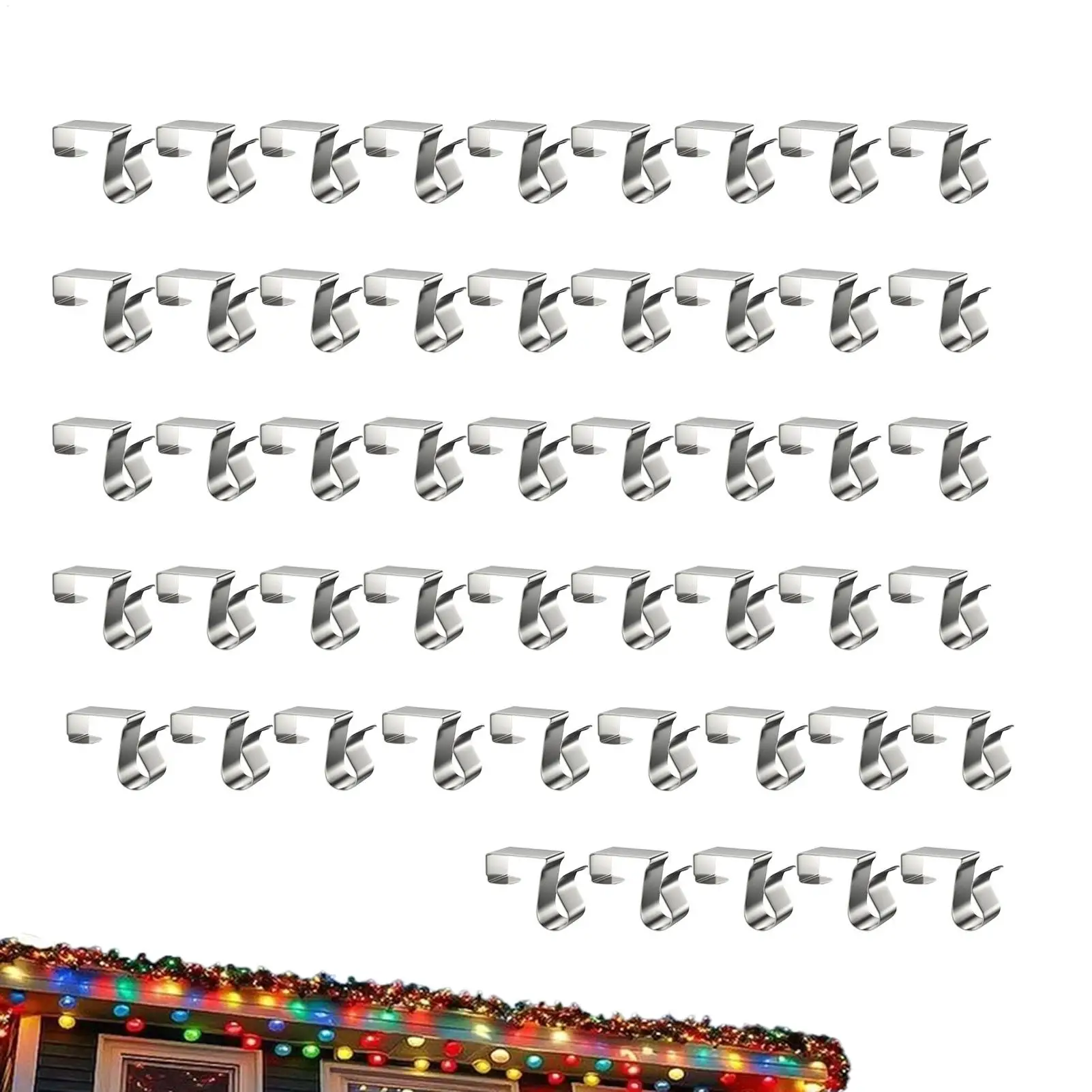 

Christmas Light Clips Waterproof Metal Hooks 50 Pieces Seasonal Rope Gutter Hooks For Lantern LED Strips Banner Sign Party