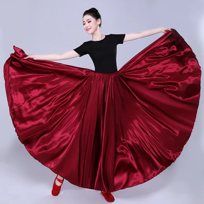 360 Degree Satin Skirt Belly Dance Women Gypsy Long Skirts Dancer Practice Wear 15 Colors Assorted Solid Purple Gold Dance Skirt