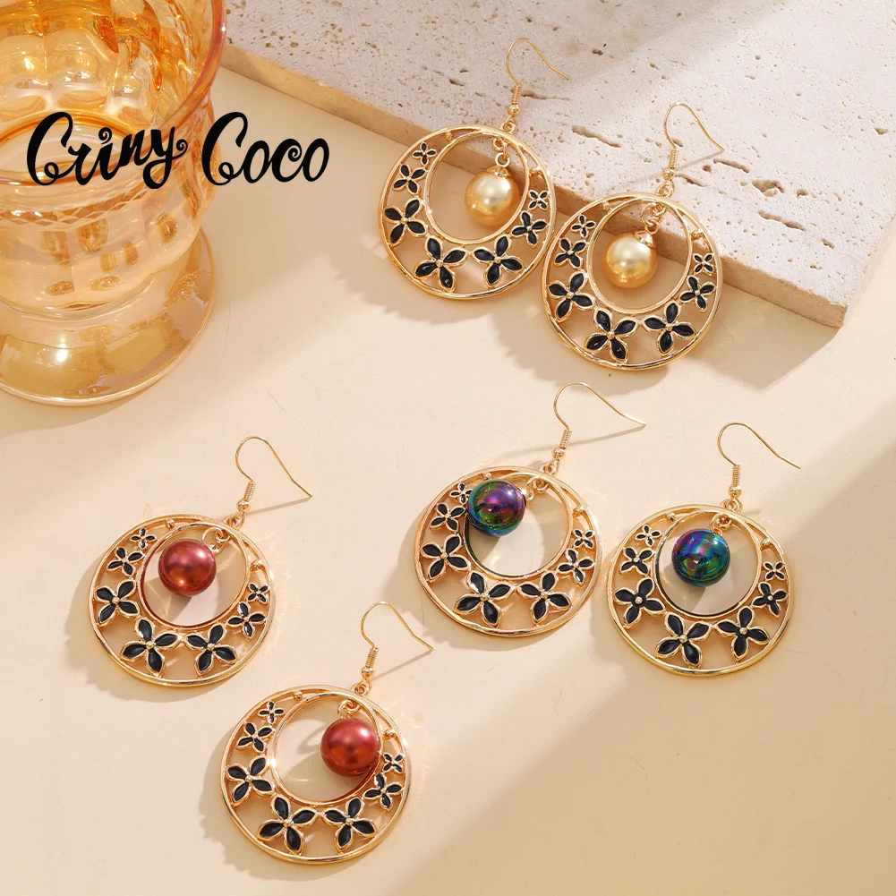 Cring Coco Hawaiian Round Earrings Trendy Colorful Bead Gold Color Earring Statement Jewelry for Women Wedding Party Accessories