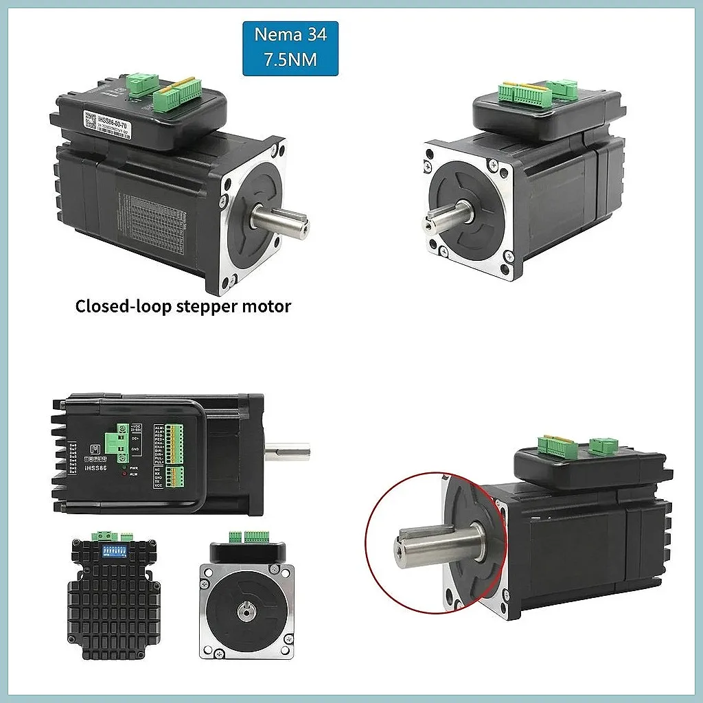 

Оригинальный гибридный шаговый серводвигатель CNC NEMA 34 с интегрированной системой замкнутого контура, 80В, 7.5Нм, 2-фазный, 86мм, IHSS86-80-70