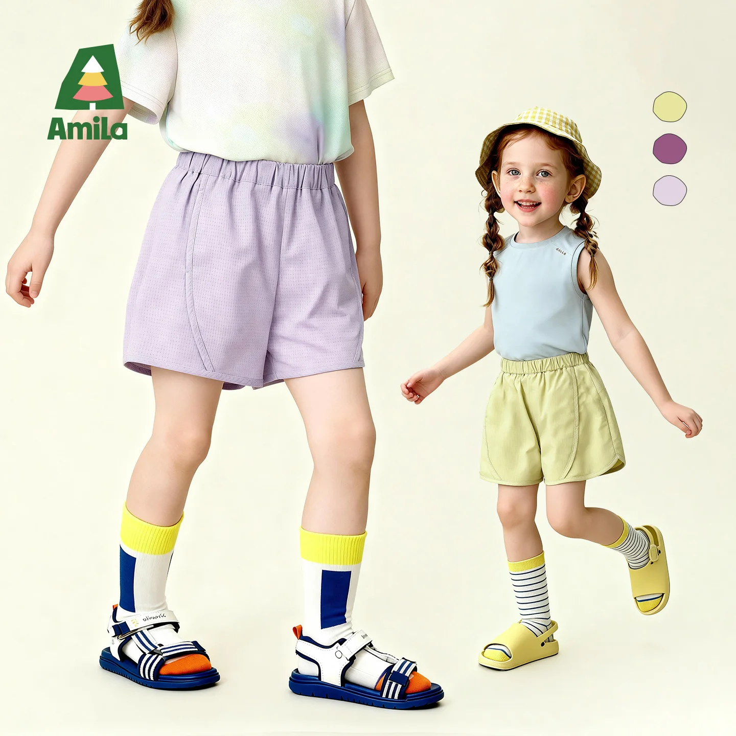 Amila 2026 Summer New Children's Shorts Solid Color Loose Soft Skin Friendly Breathable Refreshing Vitality Underwear