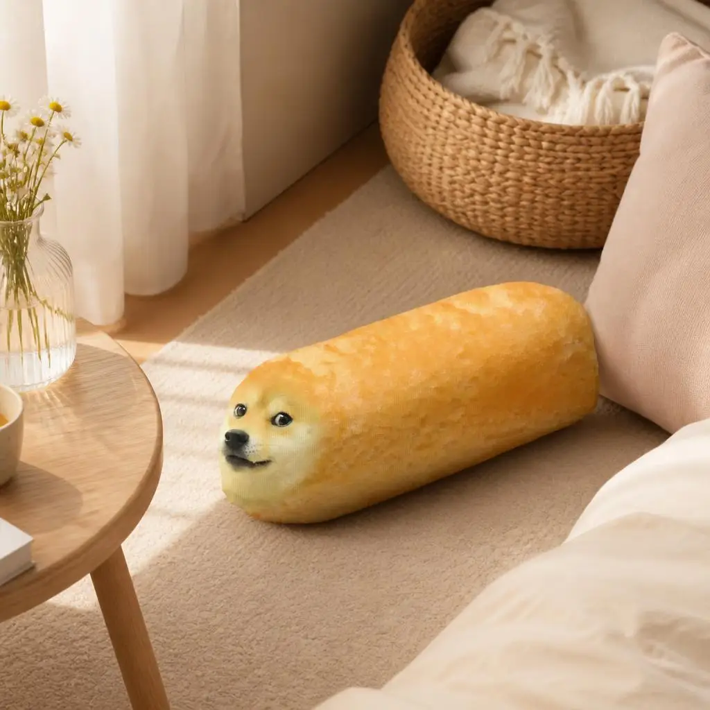Funny Doge Bread Shaped Stuffed Throw Pillow Shiba Inu Meme Cushion Novelty Sofa Gift for Meme Lovers Living Room Accent