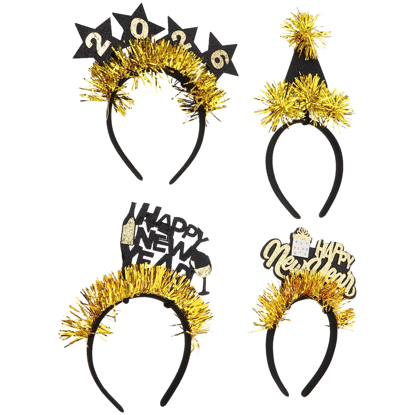

Набор из 4 новых новогодних аксессуаров для волос: блестящие модные повязки на голову, праздничные головные уборы со звездами, декоративные ленты для волос с конфетти для женщин