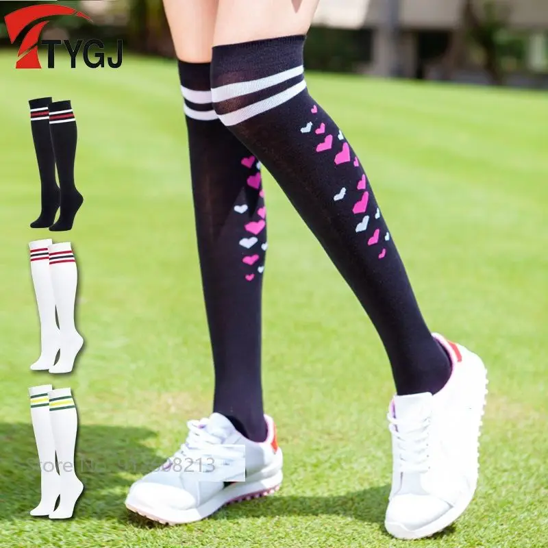 

TTYGJ Women Golf Sports Socks Female Slim Golf Over The Knee Socks Breathable Stocking Elastic Cotton High Stockings for Tennis