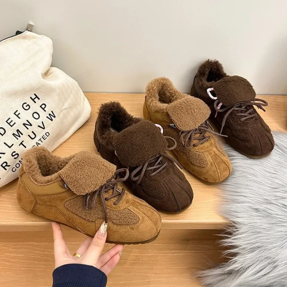 

New Retro Fleece Lined Flat Training Shoes Women in Winter, Inner Heightening and Furry Style, Warm and All - Match Cotton Shoes