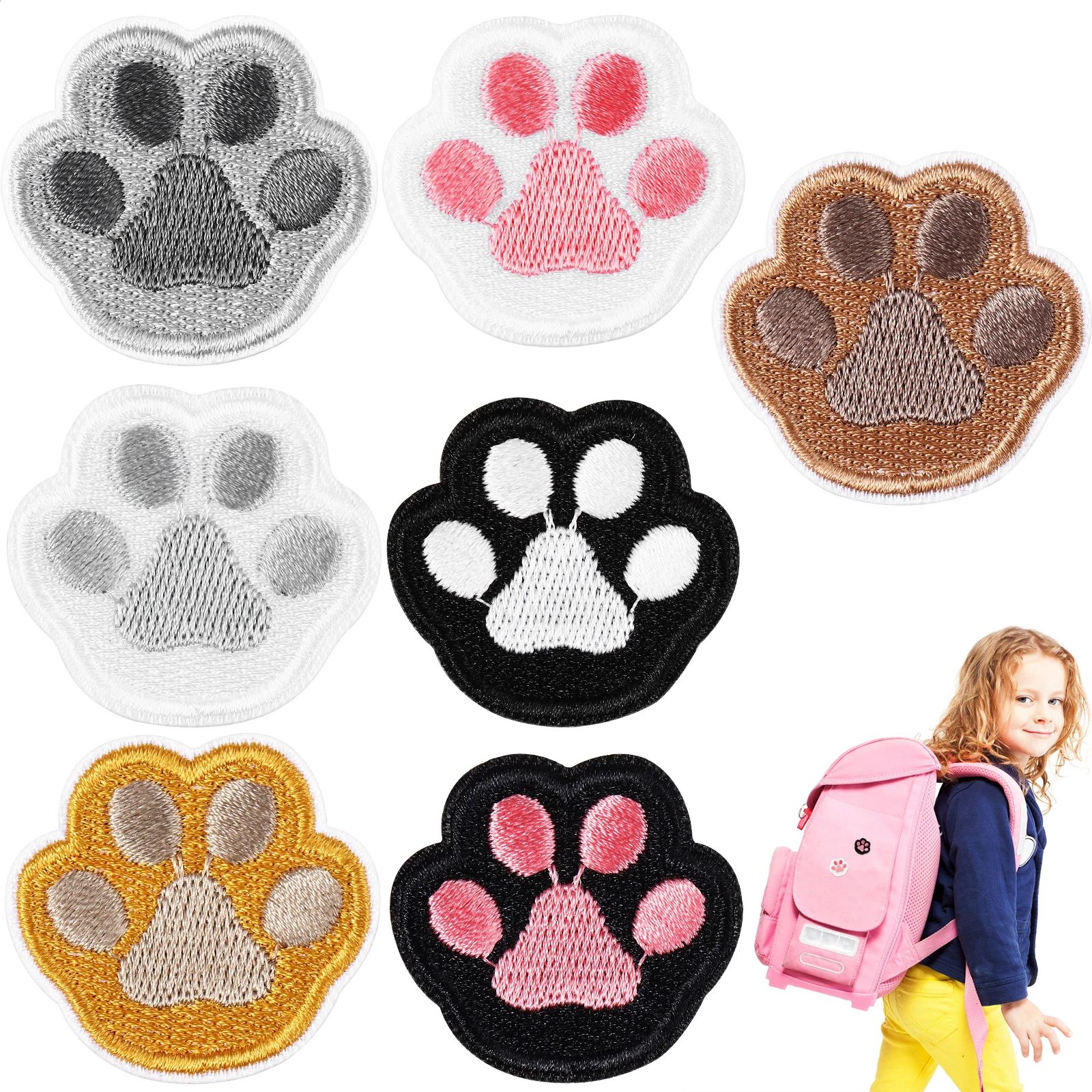 

7 Pcs Dog Paw Embroidered Patches for Clothes Jeans Backpacks Iron On Polyester Repair Applique Pet Theme Lovely Details