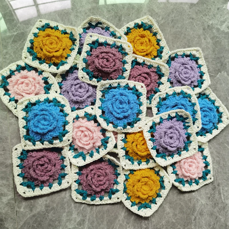Two Girls Square Handmade Flowers Cup Mats Crochet Coaster Mug Kitchen Table Place Mat Set Cloth Lace Tea Coffee Doily Pad 10CM