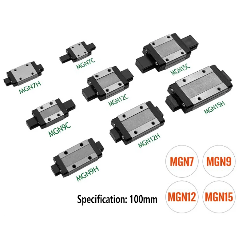 1 Linear Guide+1 Carriage 3D Printer Part MGN7C MGN9C MGN12C MGN15C Miniature Linear Rail Slide MGN7H MGN9H MGN12H MGN15H 100mm