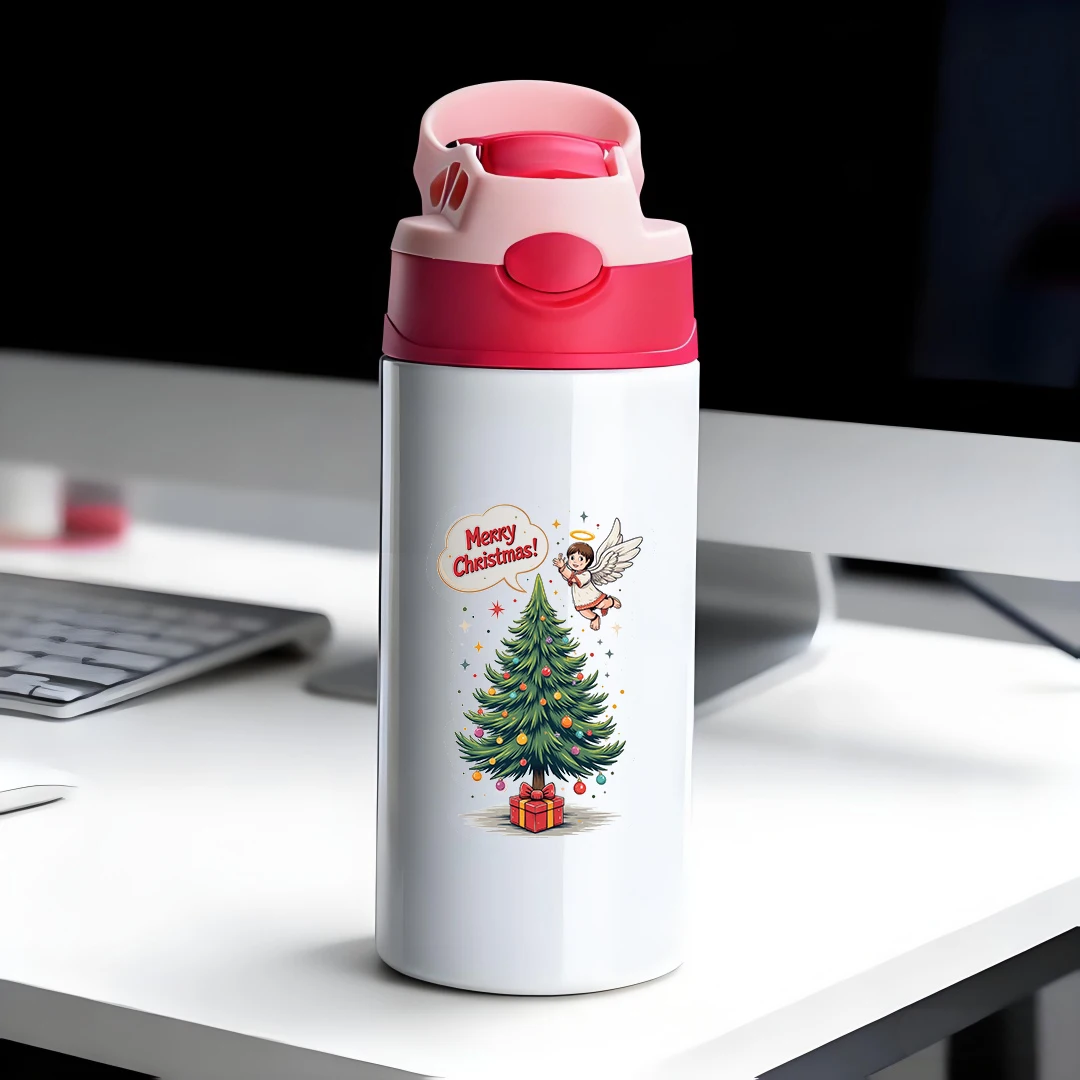 

304 stainless steel thermal cup cartoon Christmas tree straw cup kids thermal water bottle Christmas gift warm winter essenti