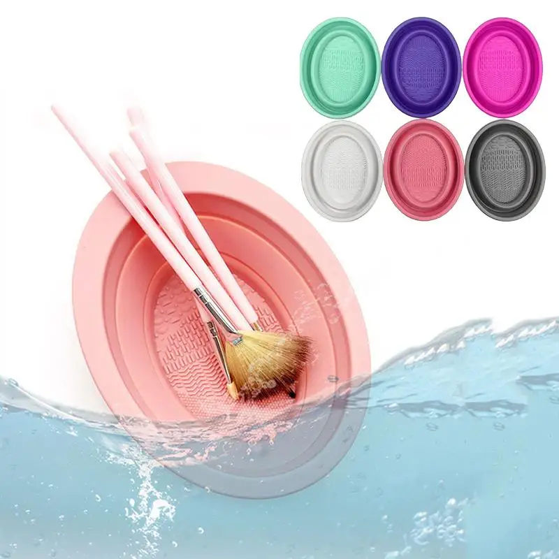 Soft Silicone Makeup Brush Cleaner Folding Powder Puff Cleaning Bowl Eyeshadow Brushes Wash Clean Mat Beauty Tools Scrubber Box
