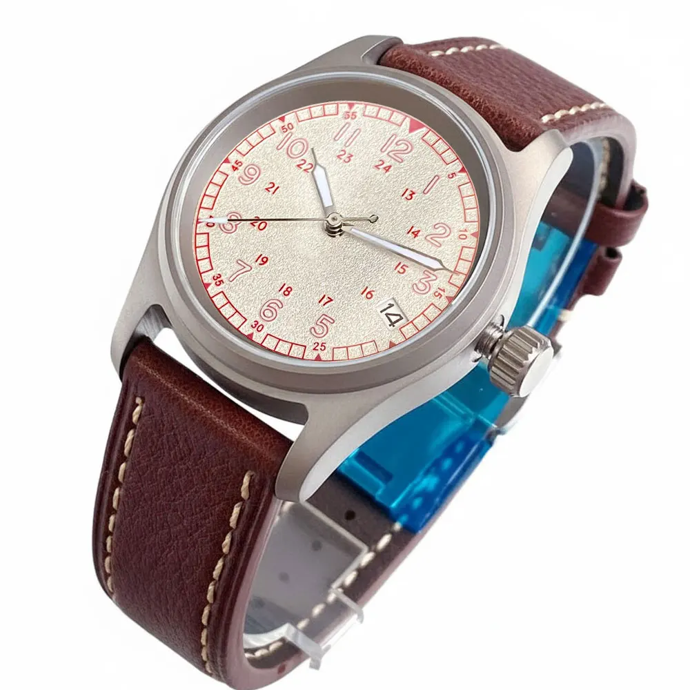 تخصيص 36 مللي متر الطيار ساعة ميكانيكية الرجال T2 التيتانيوم حالة 20ATM مقاوم للماء الغوص NH35A الحركة التلقائية ساعة اليد الجلدية