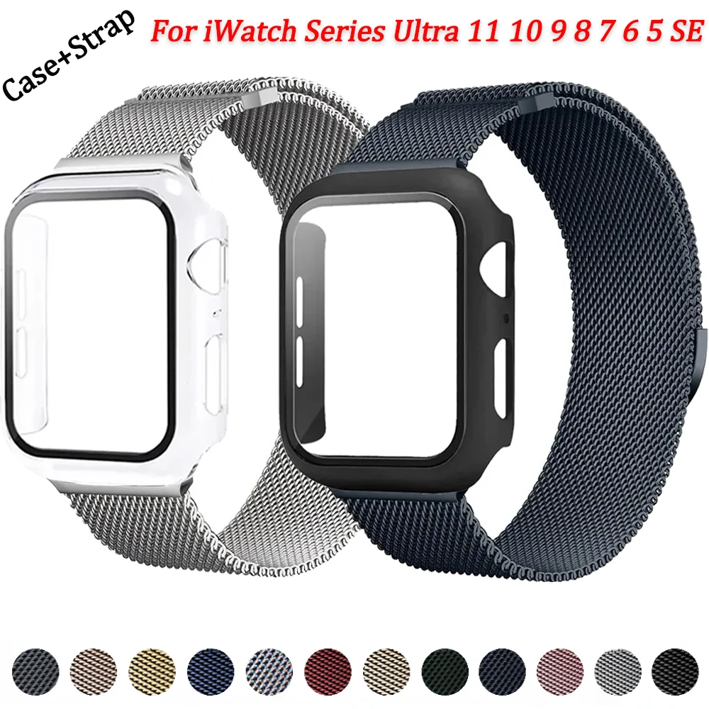 PC-Gehäuse + Milanese-Armband für Apple Watch 46 mm 42 mm 49 mm 45 mm 44 mm 40 41 mm Magnetarmband iWatch-Serie Ultra 11 10 9 8 7 6 5 SE