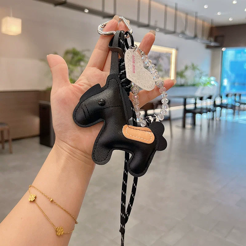 Pony Keychain Leather Backpack Charm Ins Personalized Car Keychain Bag Pendant Purse Femme Handbag Strap Decoration Gift