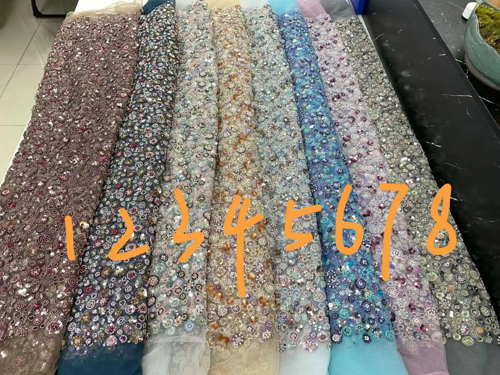 African Beads Lace Fabric 2023 High Quality Lace 5 Yards French Nigerian Groom Sequins Lace Fabrics For Wedding Party Dress Sew