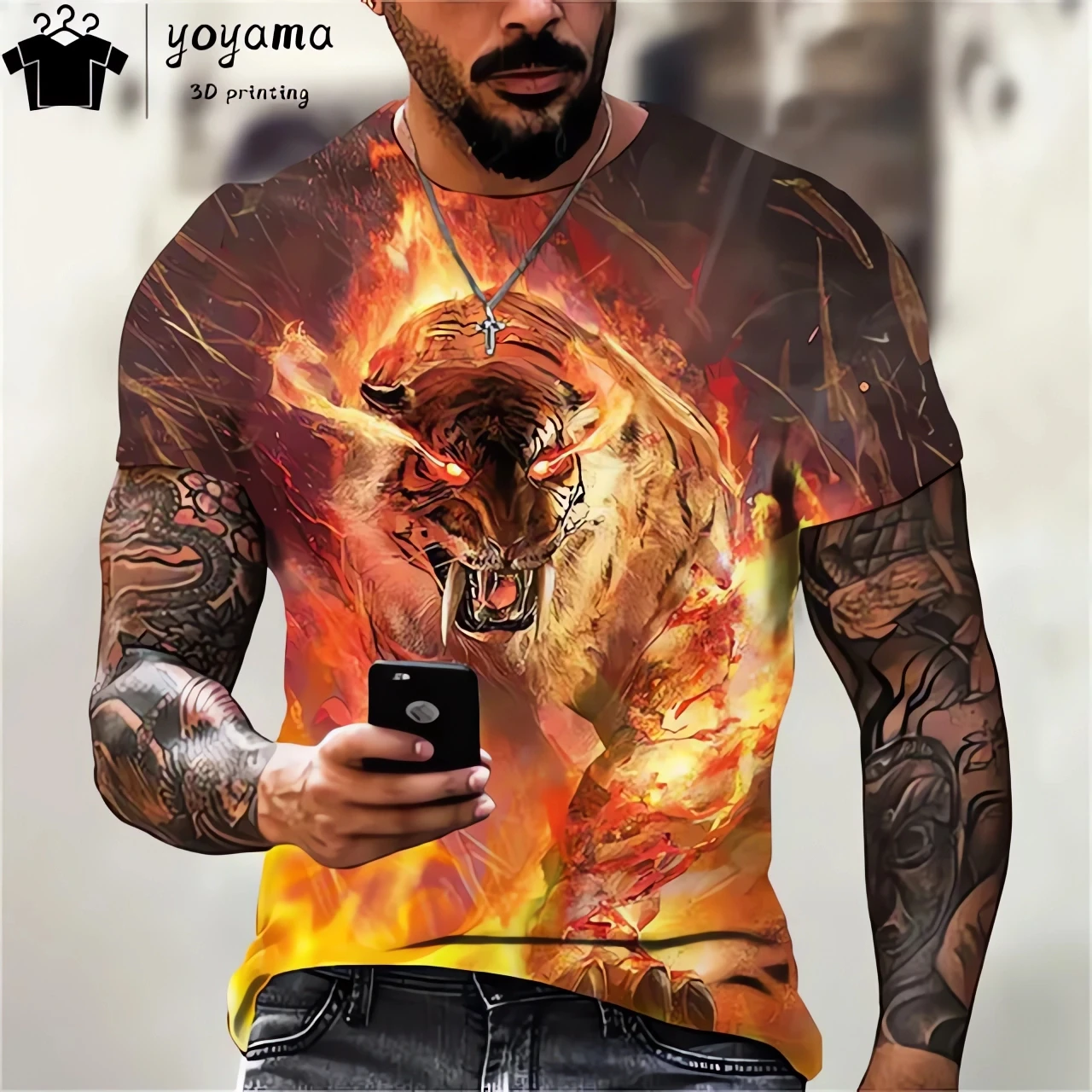 3D Printed Tiger Pattern T-shirt Top Fashion Men\'s Animal Pattern T-shirt Super Street Headwear Round Neck Fashion Clothing