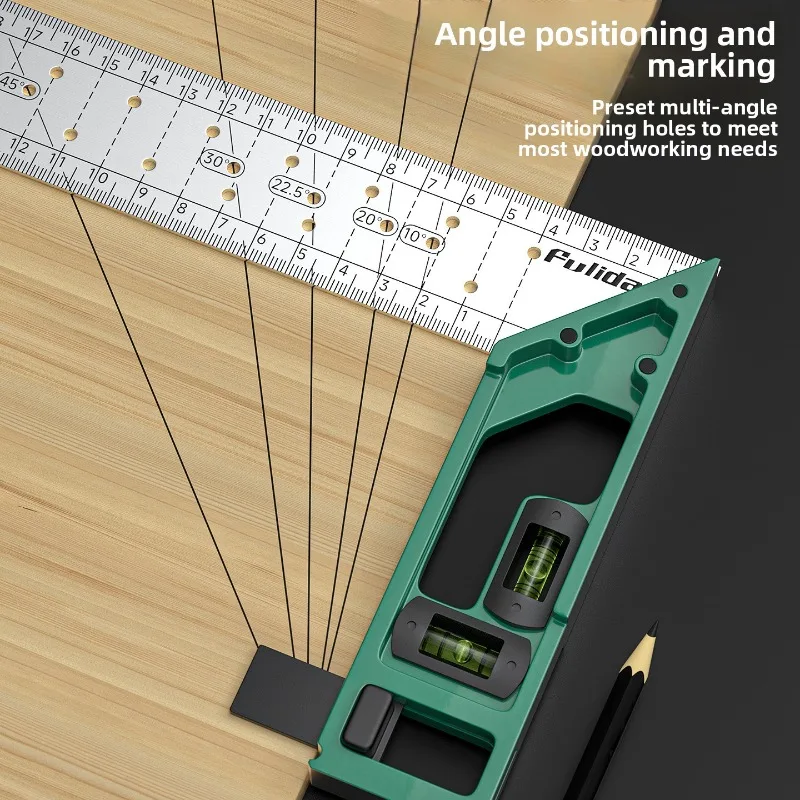 Multifunctional 90 Degree Right Angle Ruler Woodworking Hole Scribing Punch Positioning Square T-Square Angle Measuring Tool
