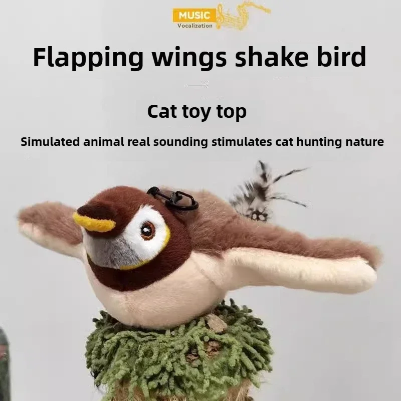 Interactive Cat Toys Rechargeable Flying Bird Cat Toy Chirping Flapping Bird(no Flying) Can Add Catnip Touch Activated Plush Toy