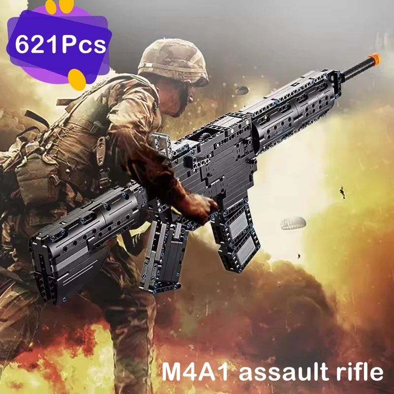 M4A1 Assault Rifle WW2 Weapons Series Heavy Sniper Rifle Assemble Bricks Can Shoot Building Block Toys for Chil Christmas Gifts