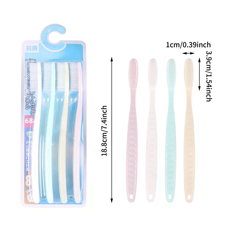 

Набор из 4 мягких зубных щеток с длинной ручкой для взрослых, с большой головкой, в японском и корейском стиле, для комфортной чистки зубов, супермягкая щетка для ухода за полостью рта