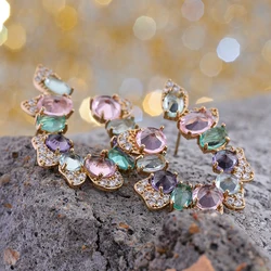 Mchic Exquisite Colorful Cubic Zirconia Rhinestone Fashion Earrings Gift Elegant Prevent Allergy Copper Bling Jewelry бижутерия