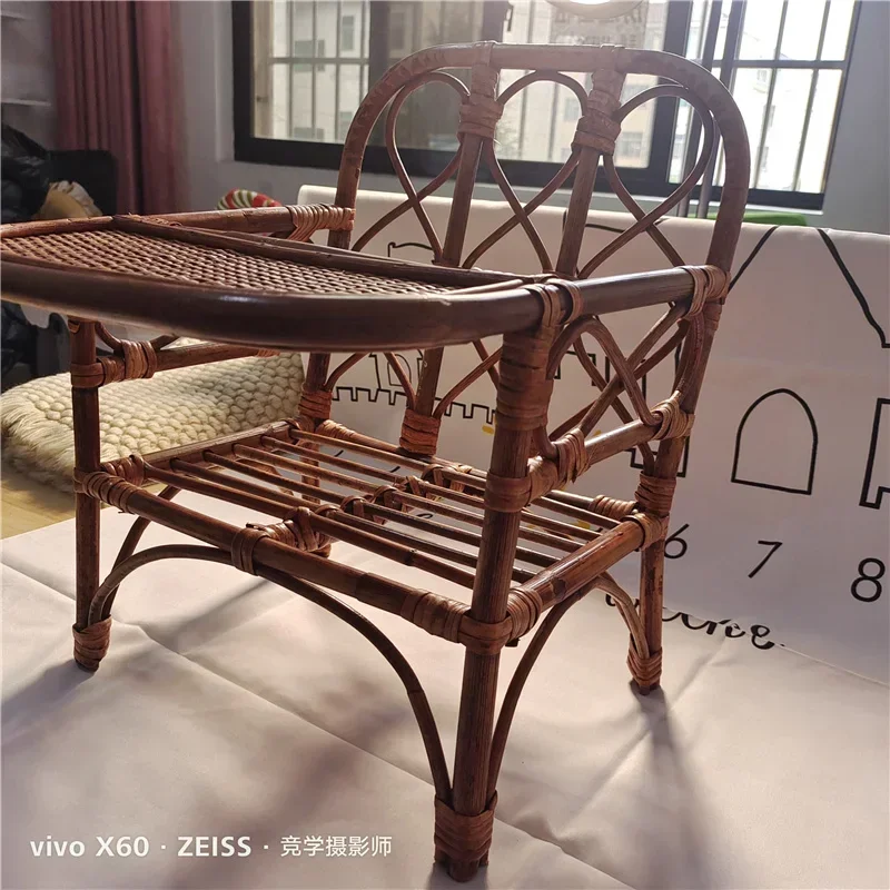 Baby Photography Props New Woven Rattan Study Table Shooting Accessories Rattan Chair Children Growth Commemorative Photo