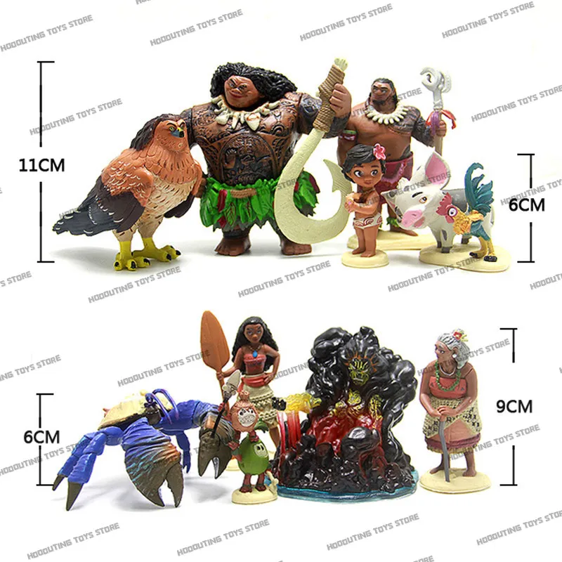 10 Pcs/Set Anime Movie Moana Action Figure Maui Chief Moana Princess Doll Desk Decor Model Toy Statue Christmas Gift PVC