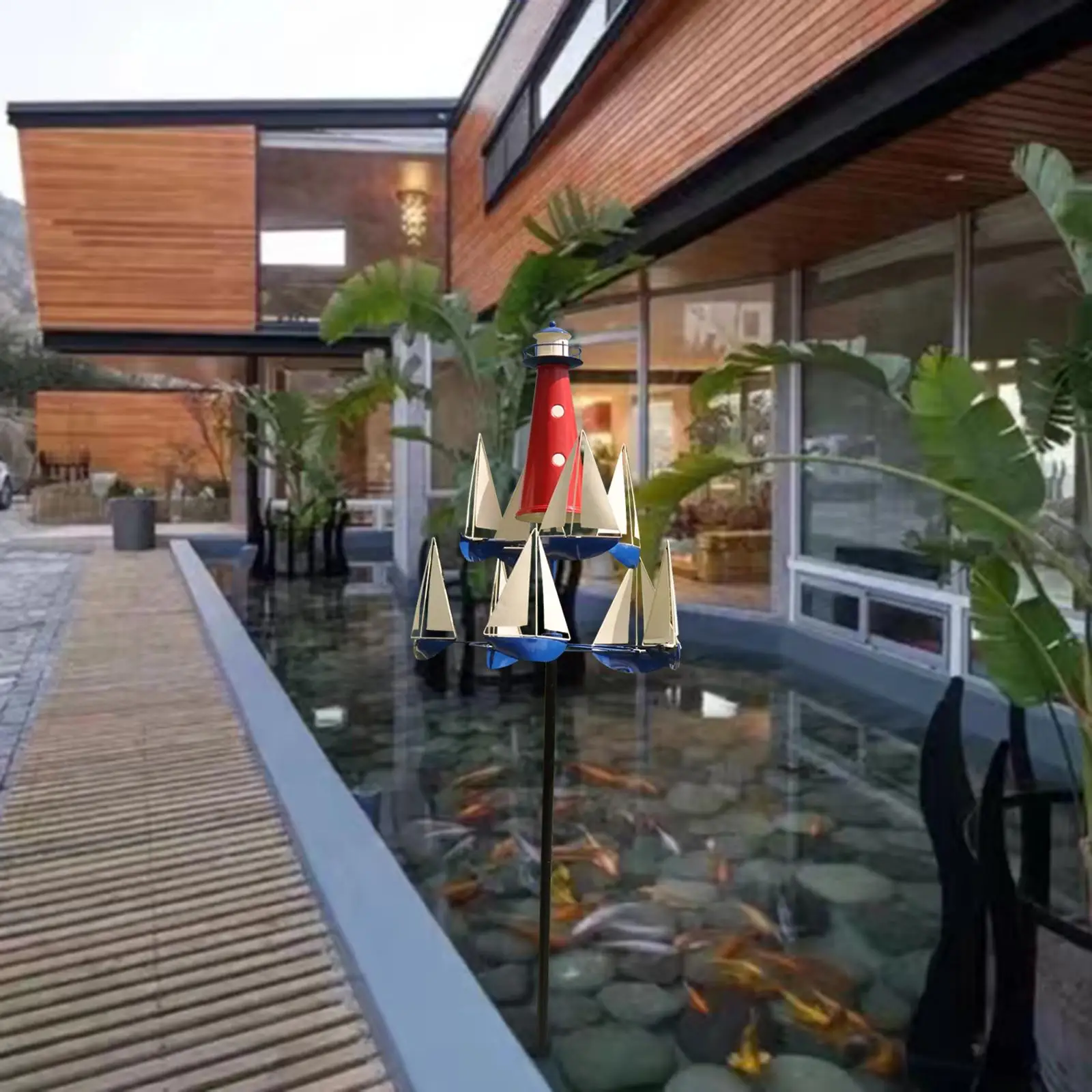 

Sailboat Windmill Decorations Summer Lighthouse Wind Catcher for Lawn