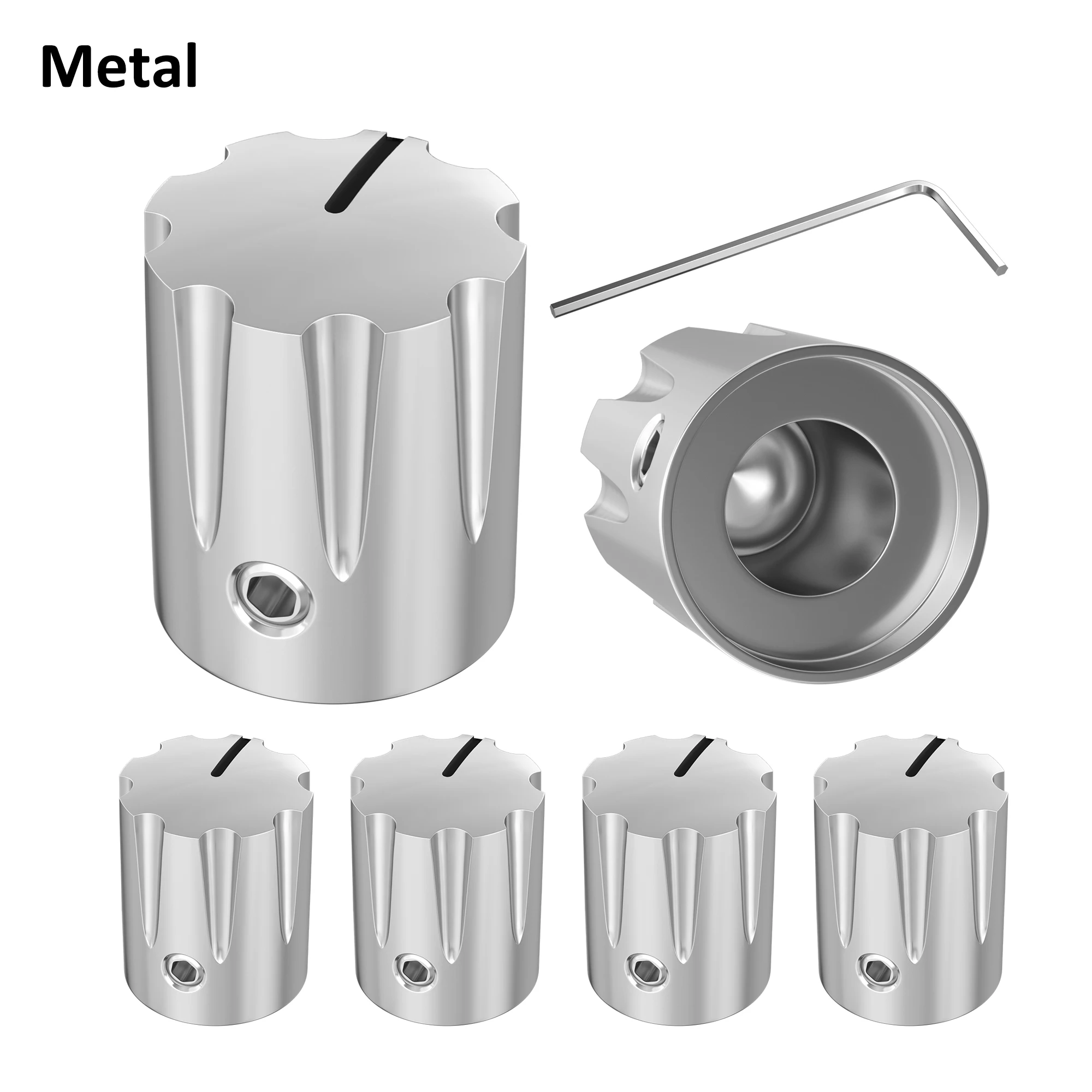 5 sztuk metalowe pokrętło pedału gitarowego 1/4 "pokrętło potencjometru wału srebrne pokrętło sterowania wzmacniaczem ze śrubą ustalającą do gitary elektrycznej