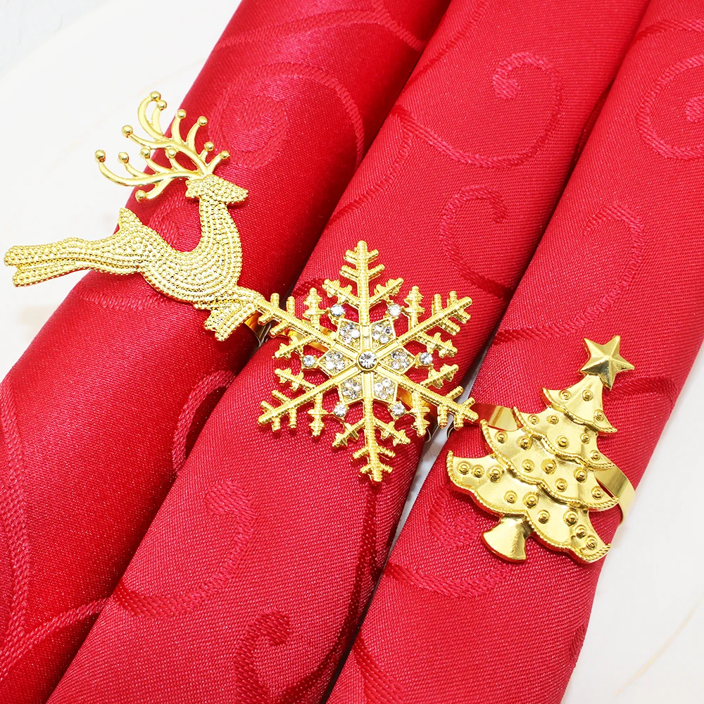 6 Stücke Gold Weihnachten Serviettenring Metall Schneeflocke Hirsch Serviette Schnalle Weihnachtsbaum Serviettenhalter für Zuhause Weihnachten