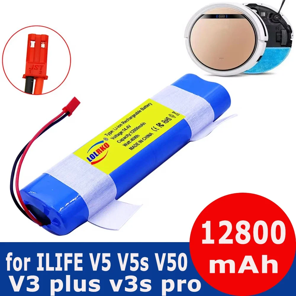 Substituição da bateria original para iRobot, iLife V3s Pro, V50, V5s Pro, V8s, X750, Zaco V3, V40, V5s Pro, V5x, 14.4V, 14.8V, 12800mAh, 18650