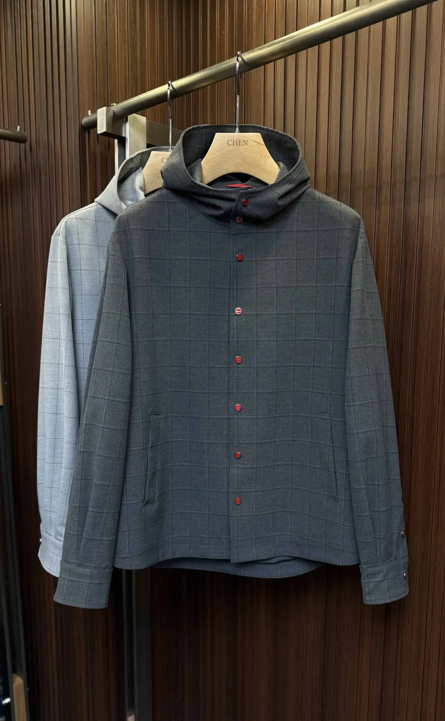 Kiton Italian Fall Checkered Hooded Jacket