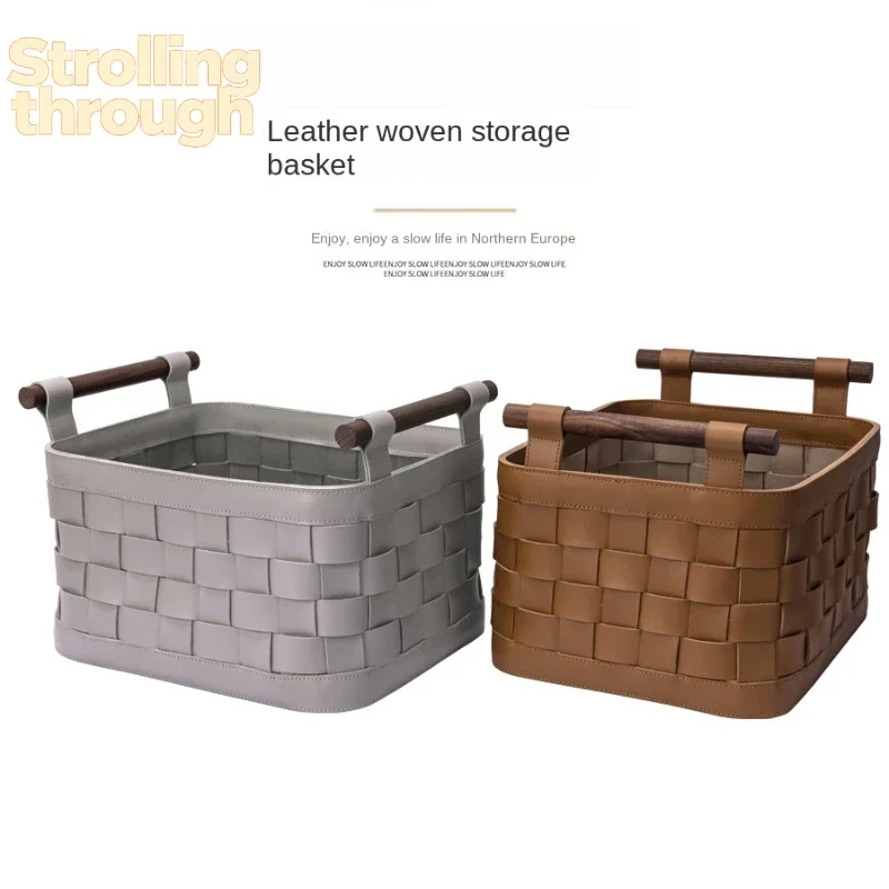 

Luxury Euro Style Soft Leather Woven Basket Portable Storage Box Creative Light Art Design Household Cabinet for Clothing Hats
