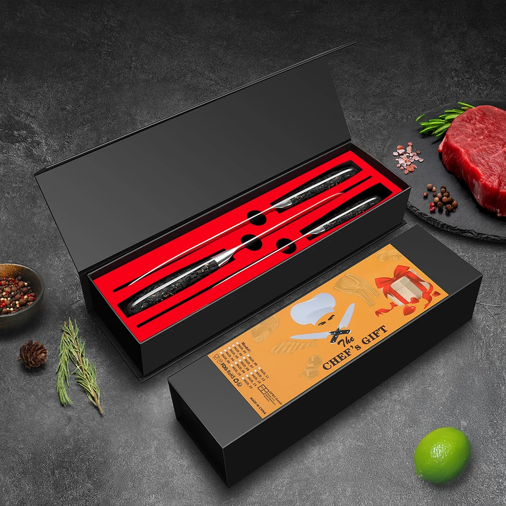 3-teiliges Damaszener Küchenmesser-Set, Kochmesser-Set mit Damaszener Stahl und VG10-Stahlkern, Ergonomischer Griff in Geschenkbox – Detail 6