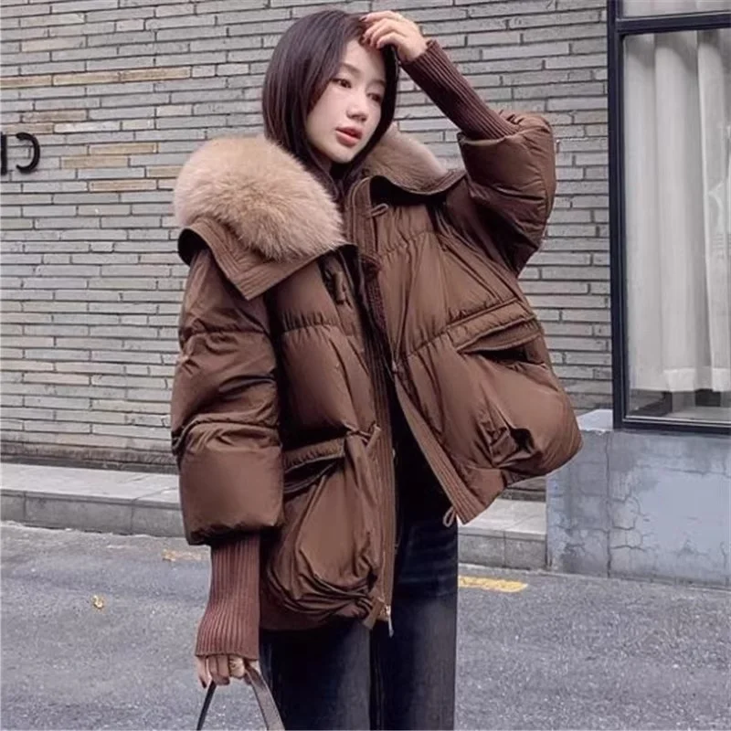 

Korean Style Short Puffer Jacket Women Winter Warm Thick Fur Collar Loose Cotton Down Coat Outerwear W2092