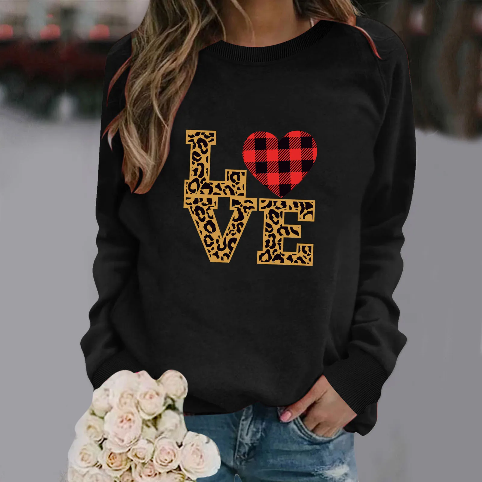 

Women's Hoodie Oversize Loose Casual Love Letter Print Long-sleeved Hoodless Sweatshirt y2k Streetwear Sudaderas Valentine's Day