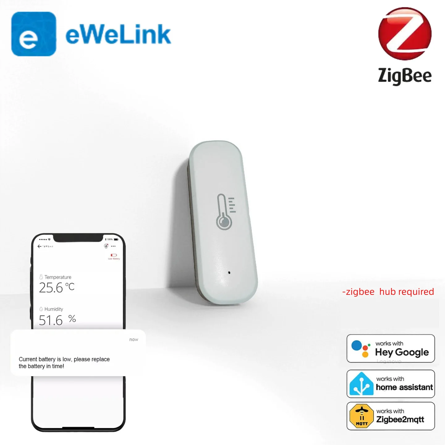 Czujnik temperatury i wilgotności Zigbee, miernik temperatury i wilgotności w pomieszczeniach, higrometr do Ewelink Home Assistant ﻿ Automatyka 2mqtt