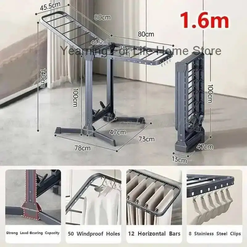 

Fores Foldable Laundry Drying Rack Resistant Accessories Cloth Hanger Stand Wood Floor Stainless Steel Adjustable for Balcony