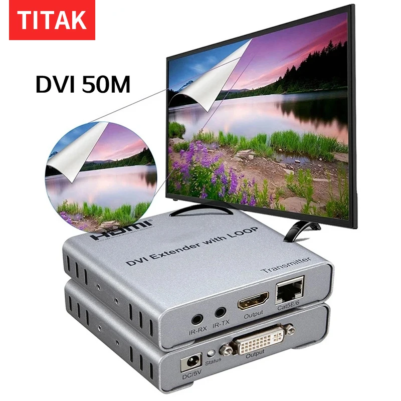 

DVI Extender Transceiver Adapter Extension Over RJ45 Ethernet Lan CAT5e Cat6 Cable Cascade Connection Extension PC DVD TO TV