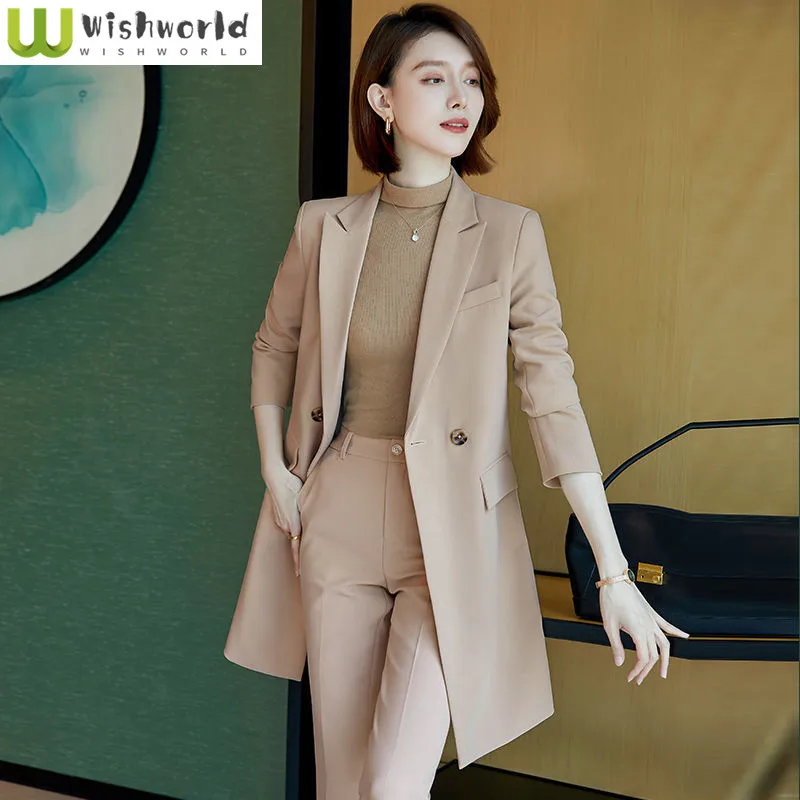 

Suit Collar Trench Coat Two-piece Women's Autumn and Winter 2022 New Korean Fashion Solid Casual Top Elegant Women's Suit